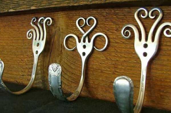 Colgadores utensilios cocina reciclados tenedores doblados puntas formas