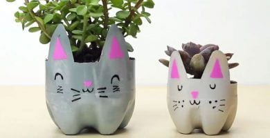 maceteros botellas gatos